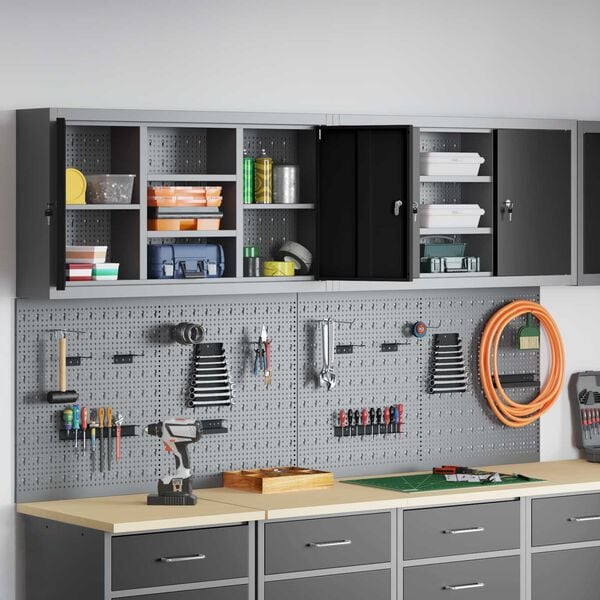 vidaXL Tool Cabinet Set with Shelf 6 pcs Black Powder-Coated Steel