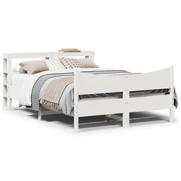 vidaXL Bed Frame with Headboard White 135x190 cm Double Solid Wood Pine