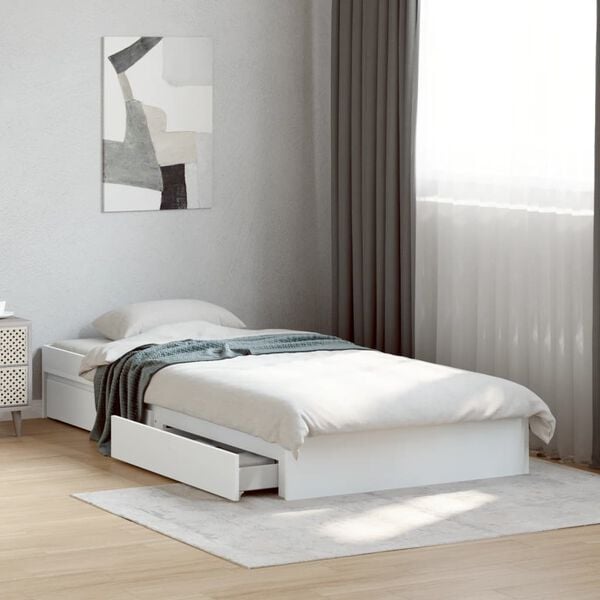 vidaXL Bed Frame with Drawers without Mattress White 90x190 cm Single