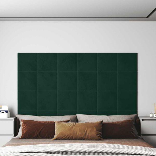 vidaXL Wall Headboard 12 pcs Dark Green 30 x 30 cm Velvet