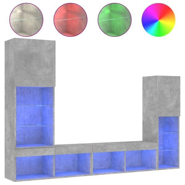 vidaXL 4 Piece TV Wall Units with LED Concrete Grey Engineered Wood