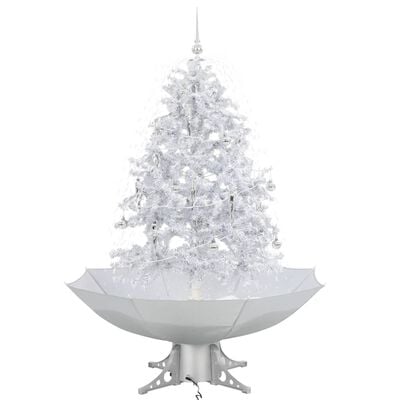 vidaXL Snowing Christmas Tree with Umbrella Base White 140 cm