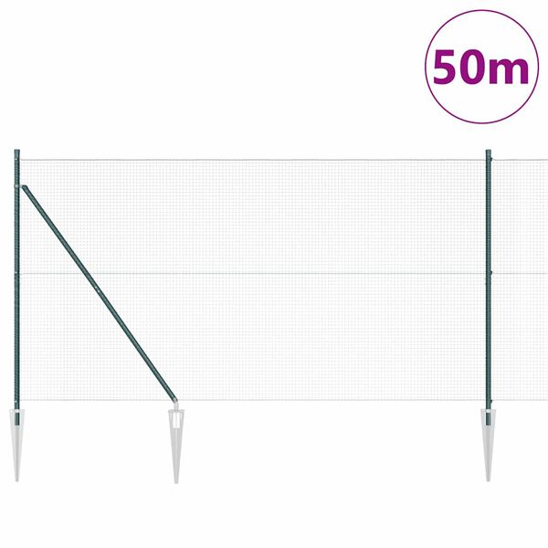 vidaXL Fence with Posts Green 1.4 x 50 m Steel