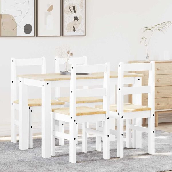 vidaXL 5 Piece Dining Set PANAMA White Solid Wood Pine