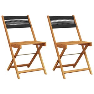 vidaXL Folding Chairs 2 pcs Black Solid Wood Acacia and Rope