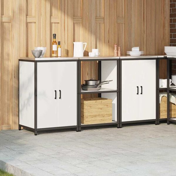 vidaXL Kitchen Storage Set with Shelf 3 pcs White Cold-rolled Steel