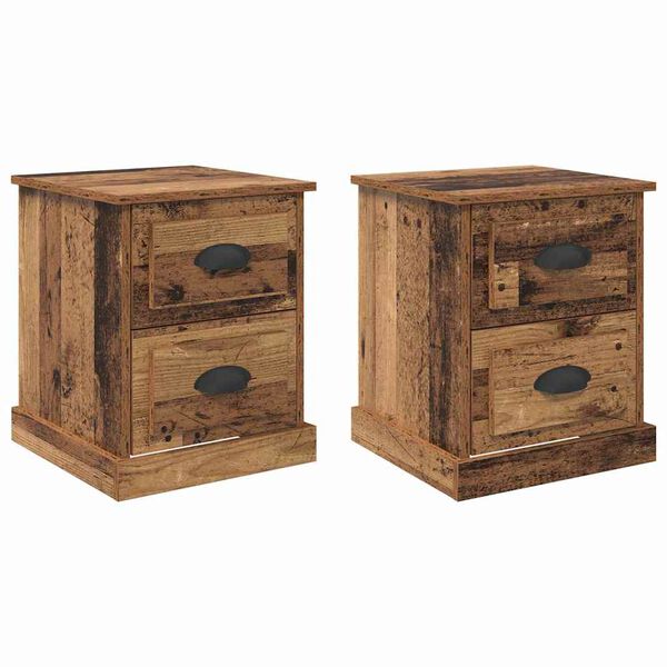 vidaXL Bedside Cabinet with Drawer 2 pcs Old Wood 39 x 39 x 47.5 cm