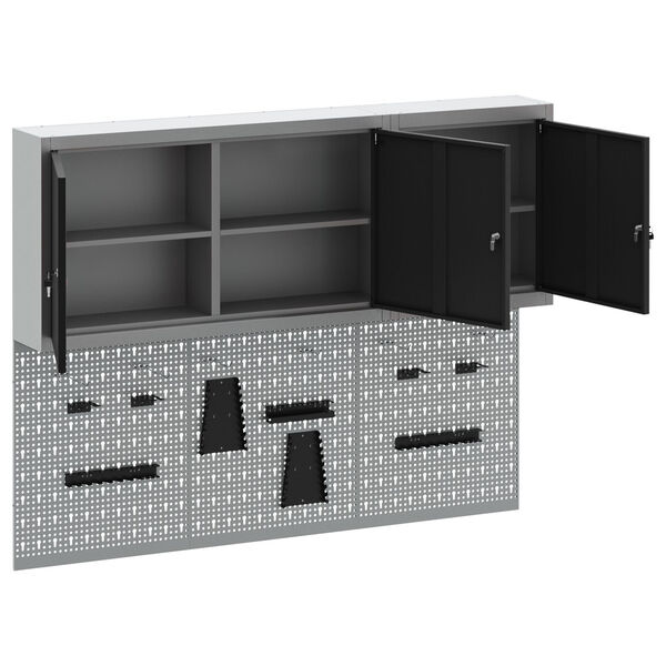 vidaXL Tool Cabinet and Pegboard Set 5 pcs Black 150 x 20 x 115 cm