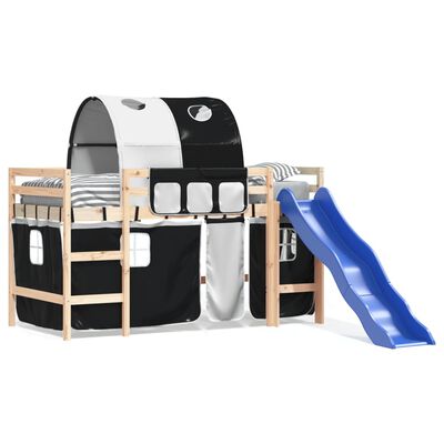 vidaXL Kids' Loft Bed with Tunnel White&Black 80x200cm Solid Wood Pine