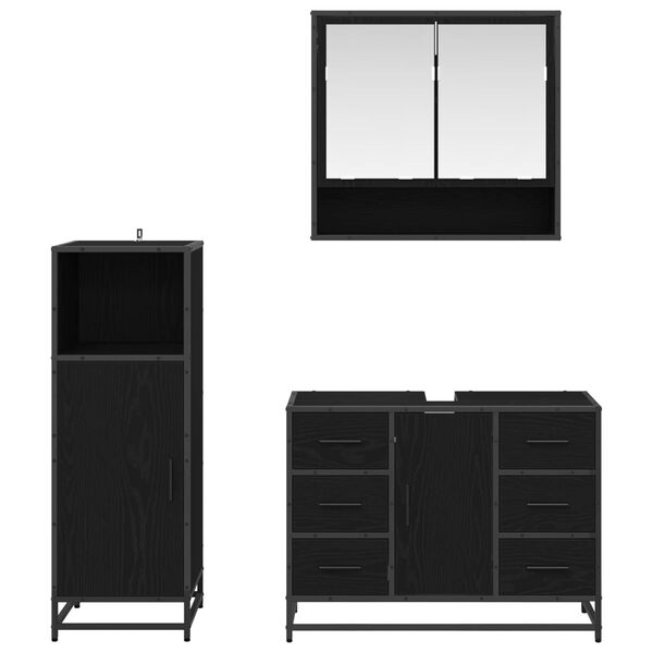 vidaXL Bathroom Furniture Set 3 pcs Black Oak Engineered Wood