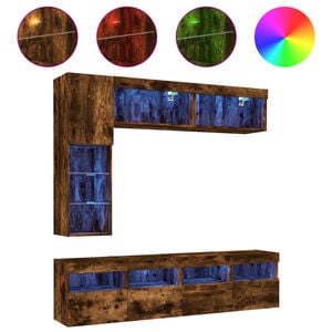 vidaXL 7 Piece TV Wall Cabinet Set with LED Lights Smoked Oak