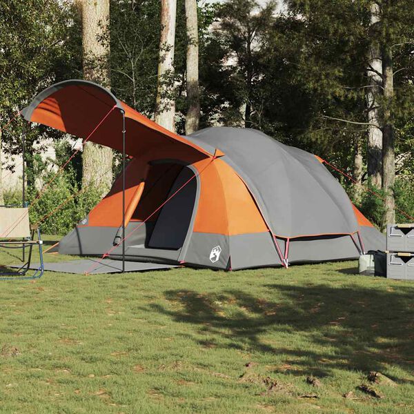 vidaXL Family Tent Tunnel 8-Person Grey and Orange Waterproof