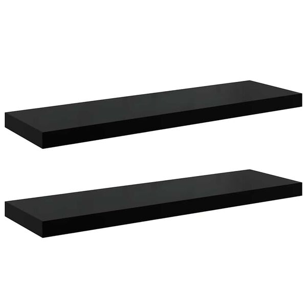 vidaXL Floating Wall Shelves 2 pcs High Gloss Black 80x23.5x3.8 cm MDF