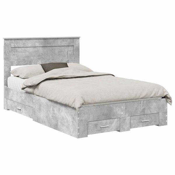 vidaXL Bed Frame Concrete Grey 120 x 190 cm Engineered Wood