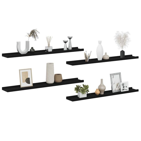 vidaXL Wall Shelves 4 pcs Black 80x9x3 cm