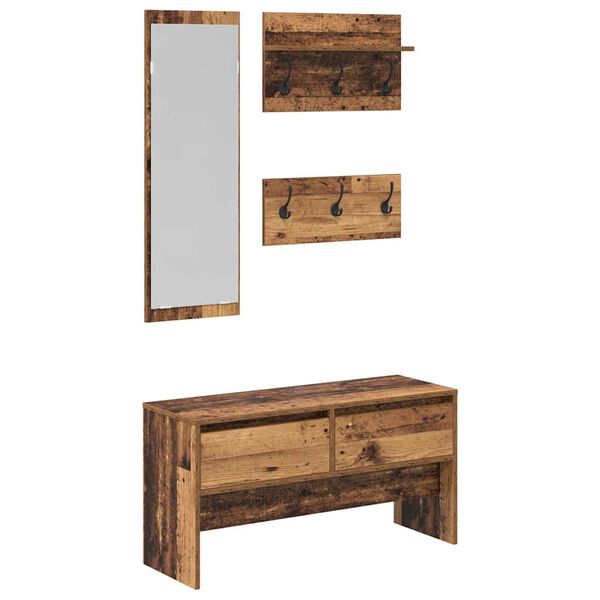 vidaXL Hallway Furniture Set with Shelf 4 pcs Old Wood Engineered Wood