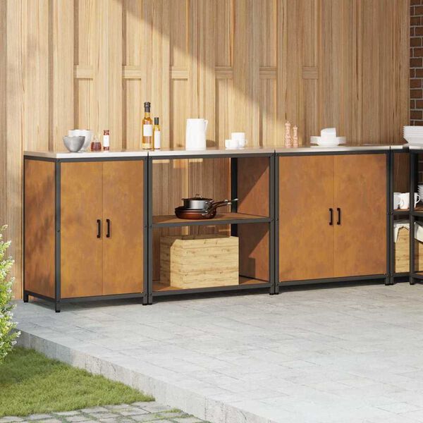 vidaXL Kitchen Storage Set with Shelf 3 pcs Rusty Weathering Steel