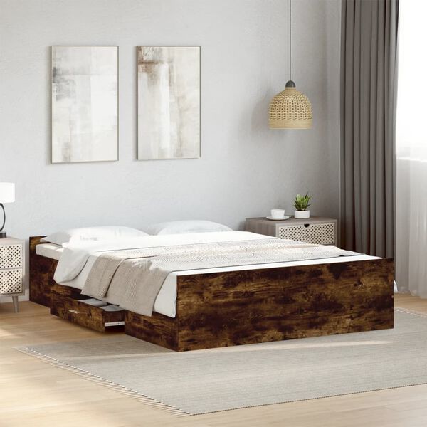 vidaXL Bed Frame with Drawers without Mattress Smoked Oak 120x190 cm Small Double