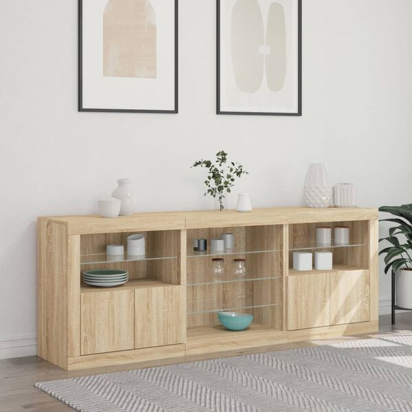 vidaXL Sideboard with LED Lights Sonoma Oak 181.5x37x67 cm