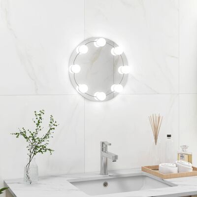 vidaXL Wall Frameless Mirror with LED Lights Round Glass