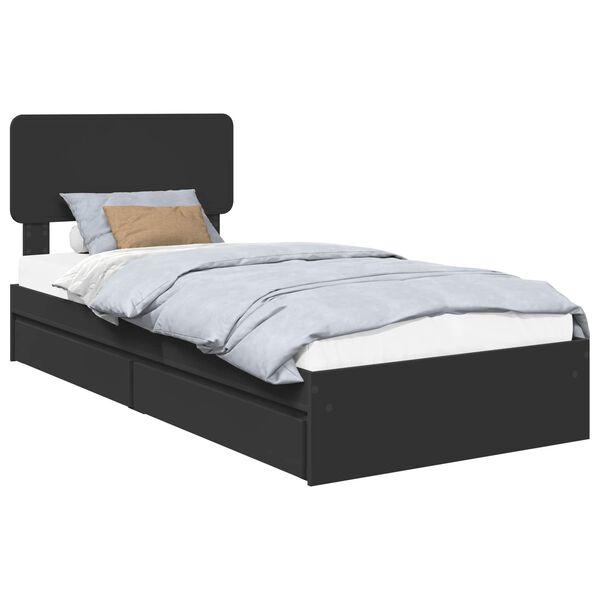 vidaXL Storage Bed with Headboard Black 75 x 190 cm Engineered Wood
