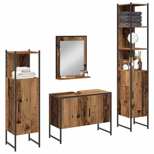 vidaXL Bathroom Furniture Set with Shelf 4 pcs Brown Engineered wood