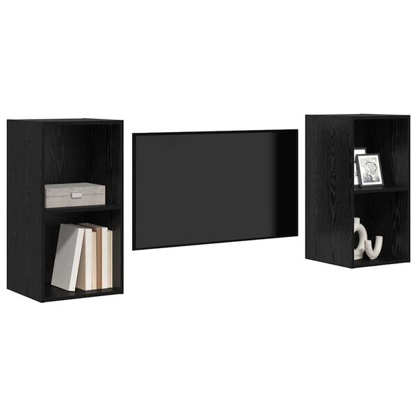 vidaXL TV Cabinet Set 2 pcs Black Oak 37 x 37 x 72 cm Engineered Wood