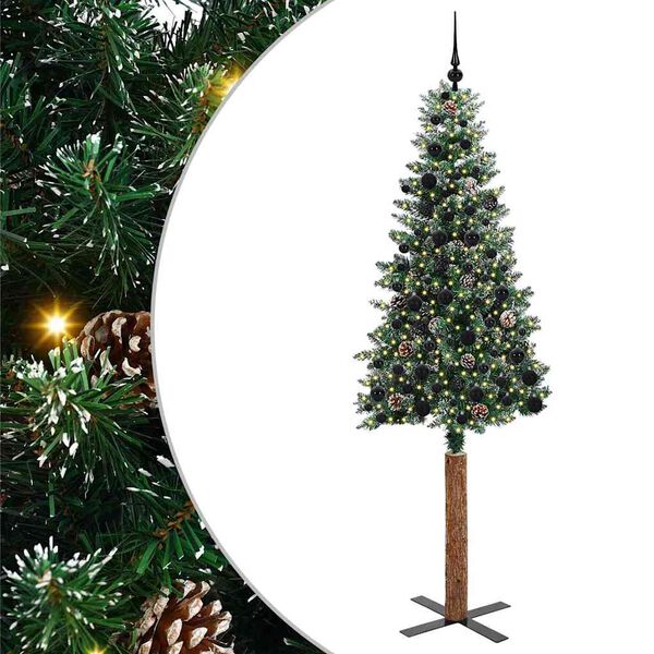 vidaXL Slim Christmas Tree with 300 LEDs Green and White 210 cm