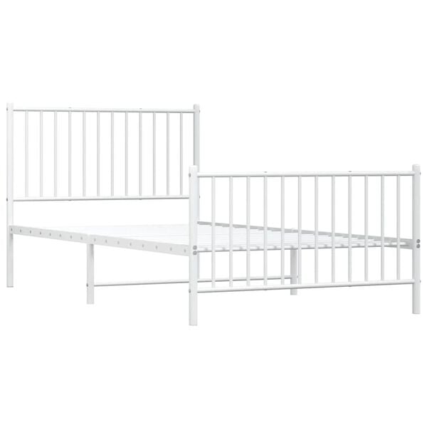 vidaXL Metal Bed Frame without Mattress with Footboard White 100x200cm
