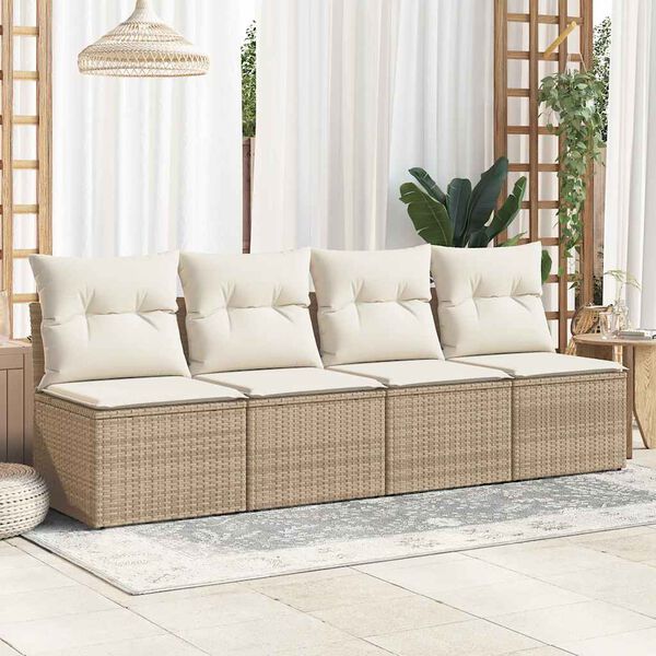 vidaXL 2 Piece Garden Sofa Set with Cushions Beige Poly Rattan Acacia