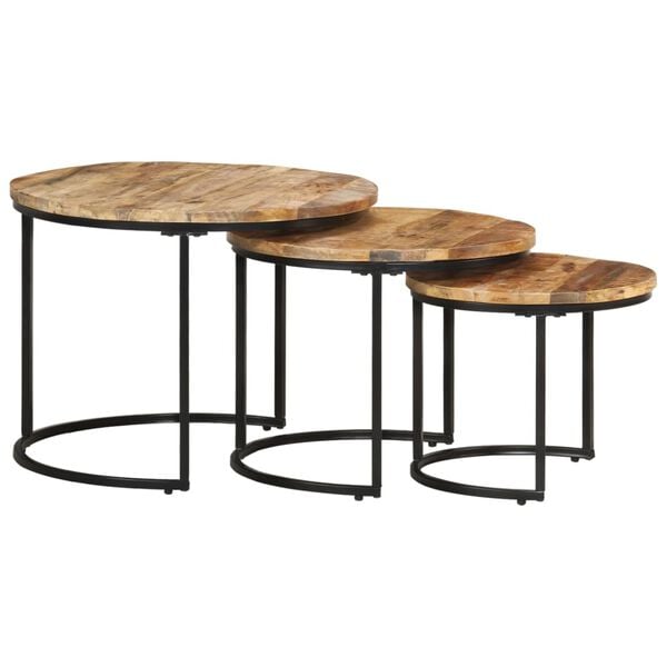 vidaXL Nesting Tables 3 pcs Rough Mango Wood