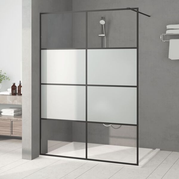 vidaXL Walk-in Shower Wall Black 140x195 cm Half Frosted ESG Glass