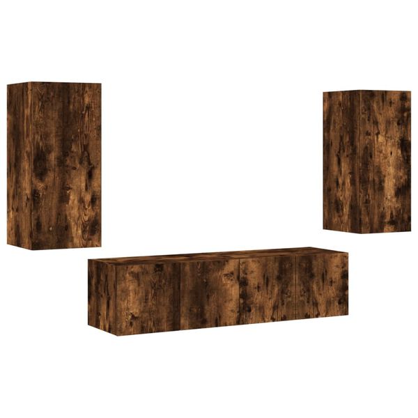 vidaXL 4 Piece TV Wall Units with LED Smoked Oak Engineered Wood