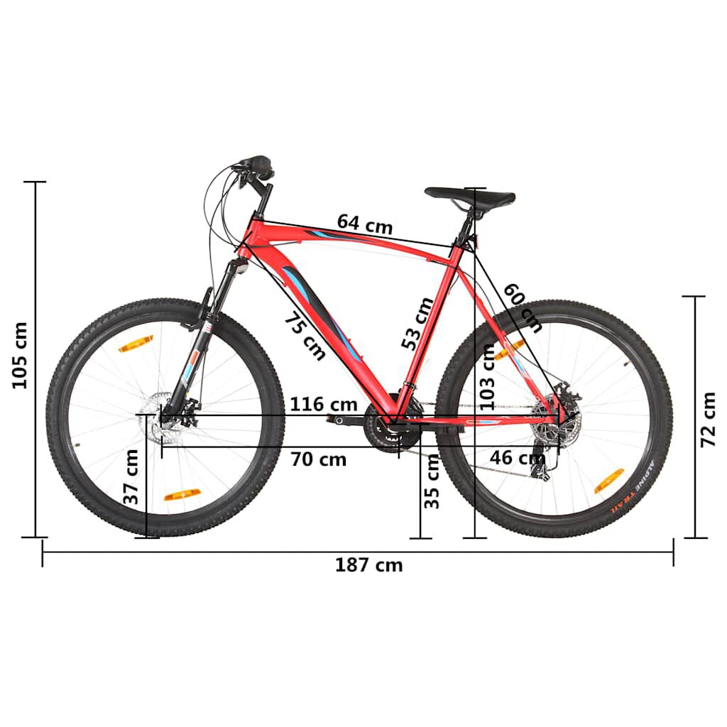 vidaXL Mountain Bike 21 Speed 29 inch Wheel 53 cm Frame Red vidaXL