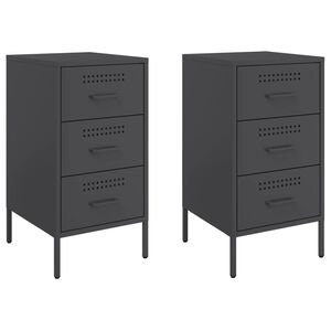 vidaXL Bedside Cabinets 2 pcs Black 36x39x68 cm Steel