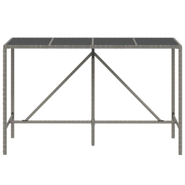 vidaXL Bar Table with Glass Top Grey 180x70x110 cm Poly Rattan