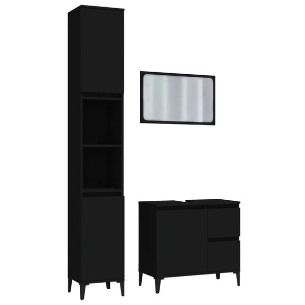 vidaXL 3 Piece Bathroom Furniture Set Black Engineered Wood