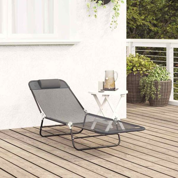 vidaXL Folding Sun Lounger Folding Grey 182 x 55 x 85.5cm Textilene