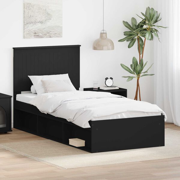 vidaXL Bed Frame with Headboard Black 90 x 200 cm Solid Pine Wood