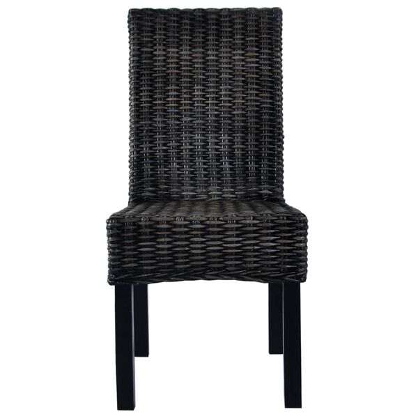 vidaXL Dining Chairs 2 pcs Black Kubu Rattan and Mahogany Wood