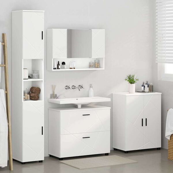 vidaXL Bathroom Furniture Set with Drawer 4 pcs White Engineered wood