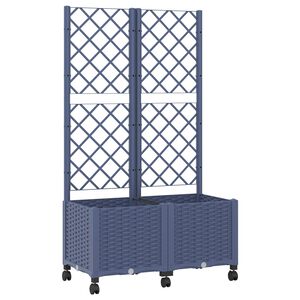 vidaXL Garden Planter with Trellis&Wheels Blue Grey 80 x 40 x 146 cm