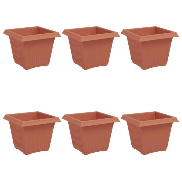 vidaXL Square Flower Pot 6 pcs Brick Red 20 x 20 x 16 cm Plastic
