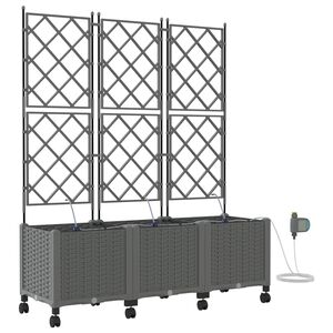 vidaXL Garden Planter with Irrigation&Wheels 3 pcs Light Grey PP