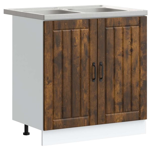 vidaXL Sink Base Cabinet Lucca 2 pcs Smoked Oak Engineered Wood