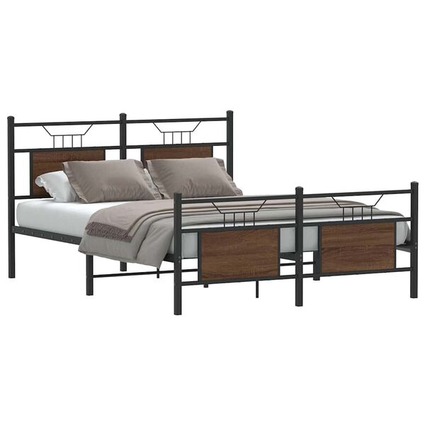 vidaXL Bed Frame without Mattress Brown Oak 150x200 cm King Size Engineered Wood