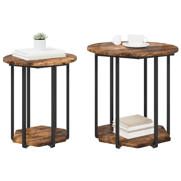 vidaXL Side Table Set with Shelf 2 pcs Brown