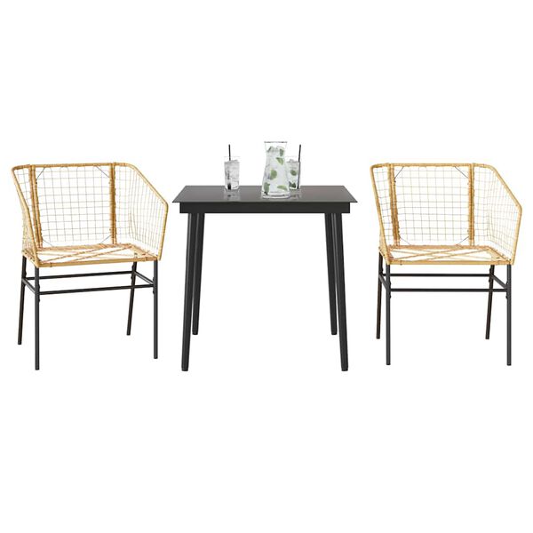 vidaXL 3 Piece Garden Dining Set Brown Poly Rattan Glass