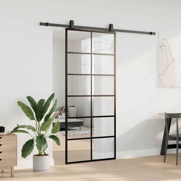 vidaXL Sliding Door with Hardware Set Black 90x205 cm ESG Glass
