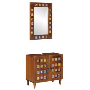vidaXL Bathroom Furniture Set with Door 2 pcs Walnut Solid Mango Wood
